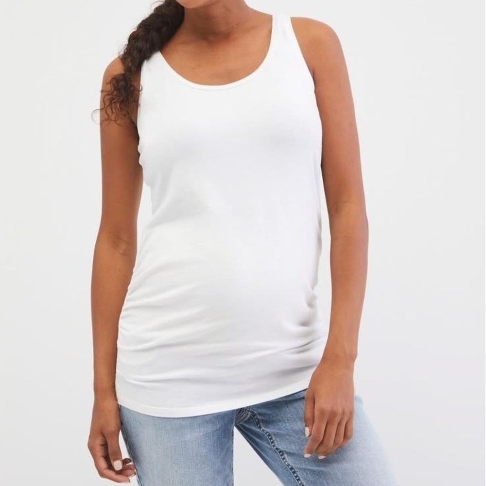 Motherhood‎ Maternity Tank Top Women XL White Ruched Side Sleeveless Scoop Neck